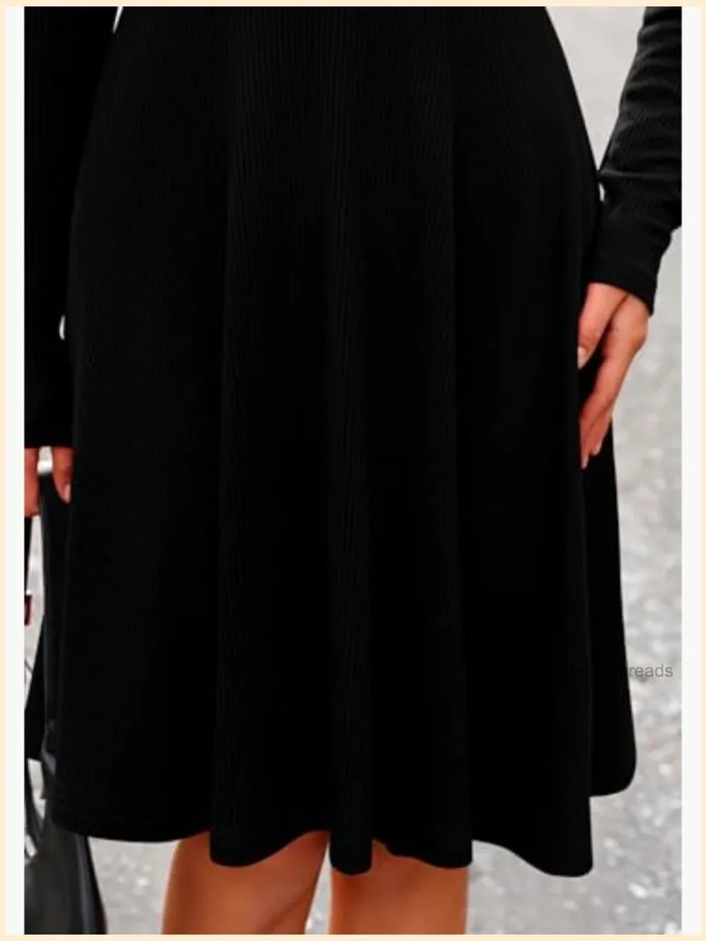 Ribbed Knit Crewneck Long Sleeve A-Line Mini Dress - Picture 6 of 7